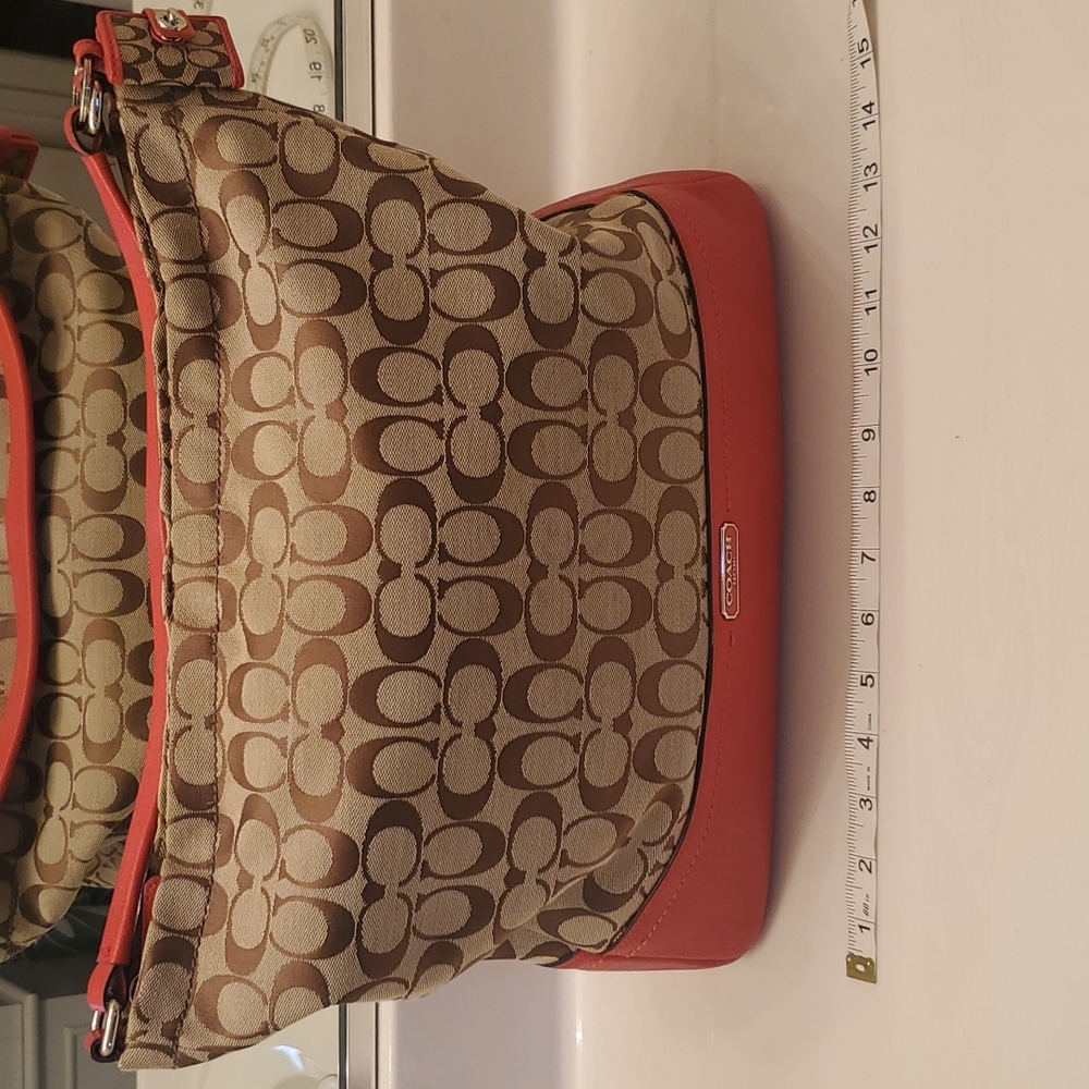 Coach Purse Tan and Sangria with Matching Mini Picture Holder